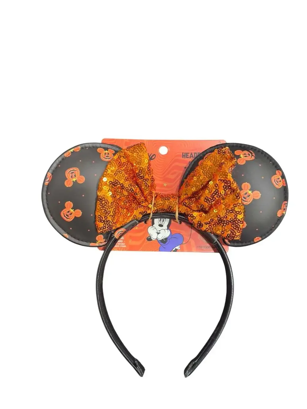 Disney Minnie Mouse Halloween Pumpkin Ear Headband with Sequined Orange Bow